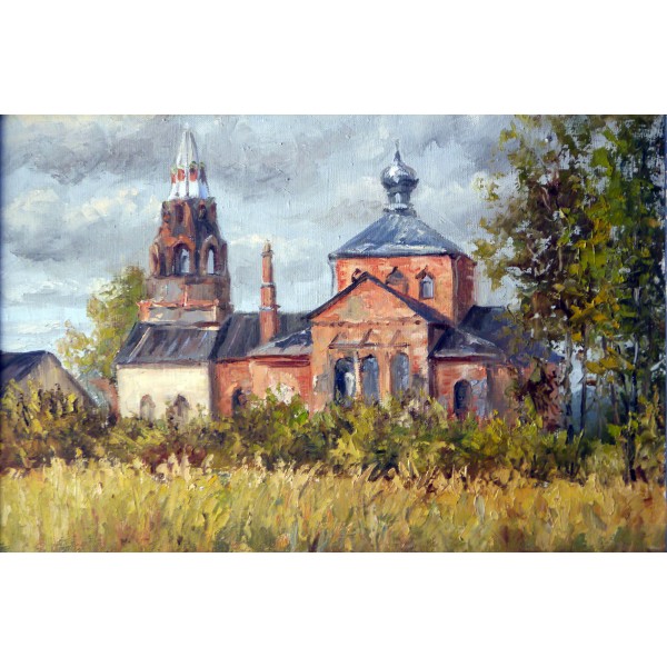 "Церковь  д. Авсюнино", холст, масло, 38x48 см, 2014 г.