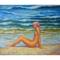 "Девушка и море", холст, масло, 50х50 см, 2005 г.