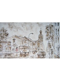 "Хмурое утро Петровки", холст, масло, 45x80 см, 2009 г.